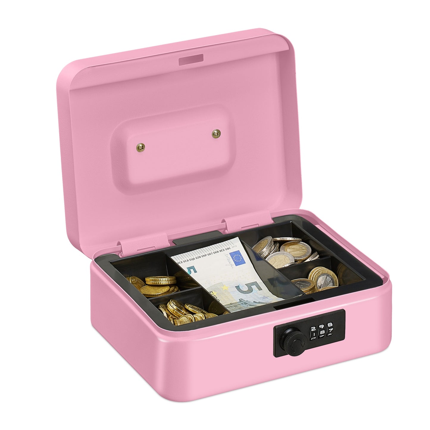 Cash Box with Combination Lock, Steel, 5-Compartment Tray