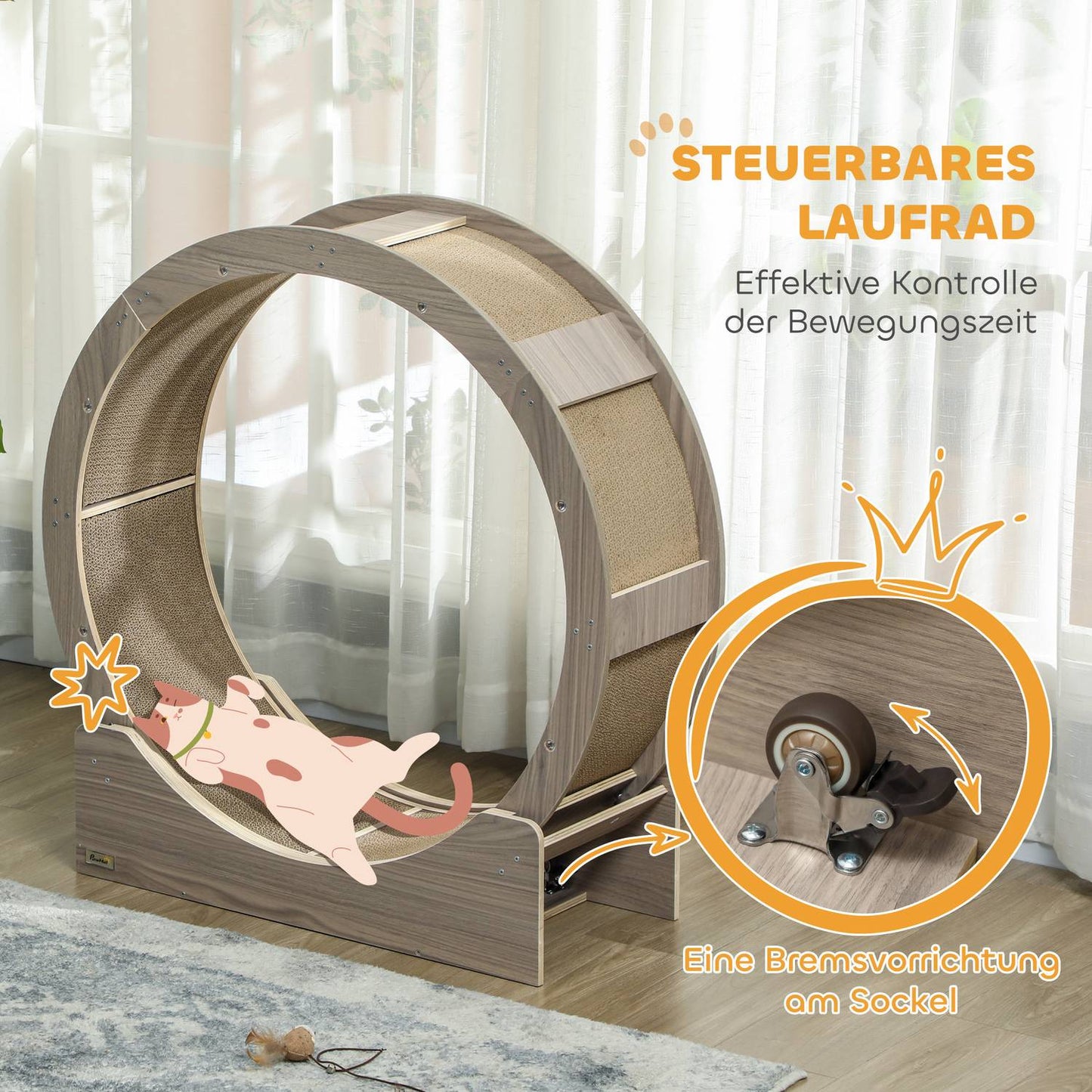 Cat training wheel with brake and scratching board