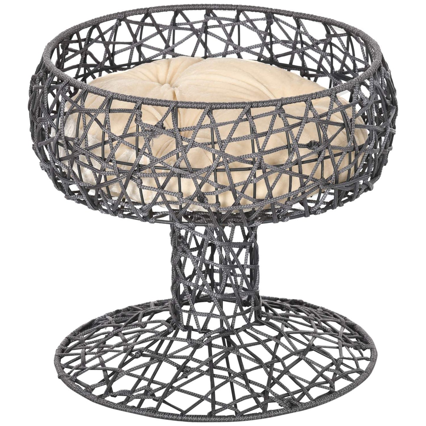 Elevated cat bed - wine glass shape, soft cushion, steel, purple