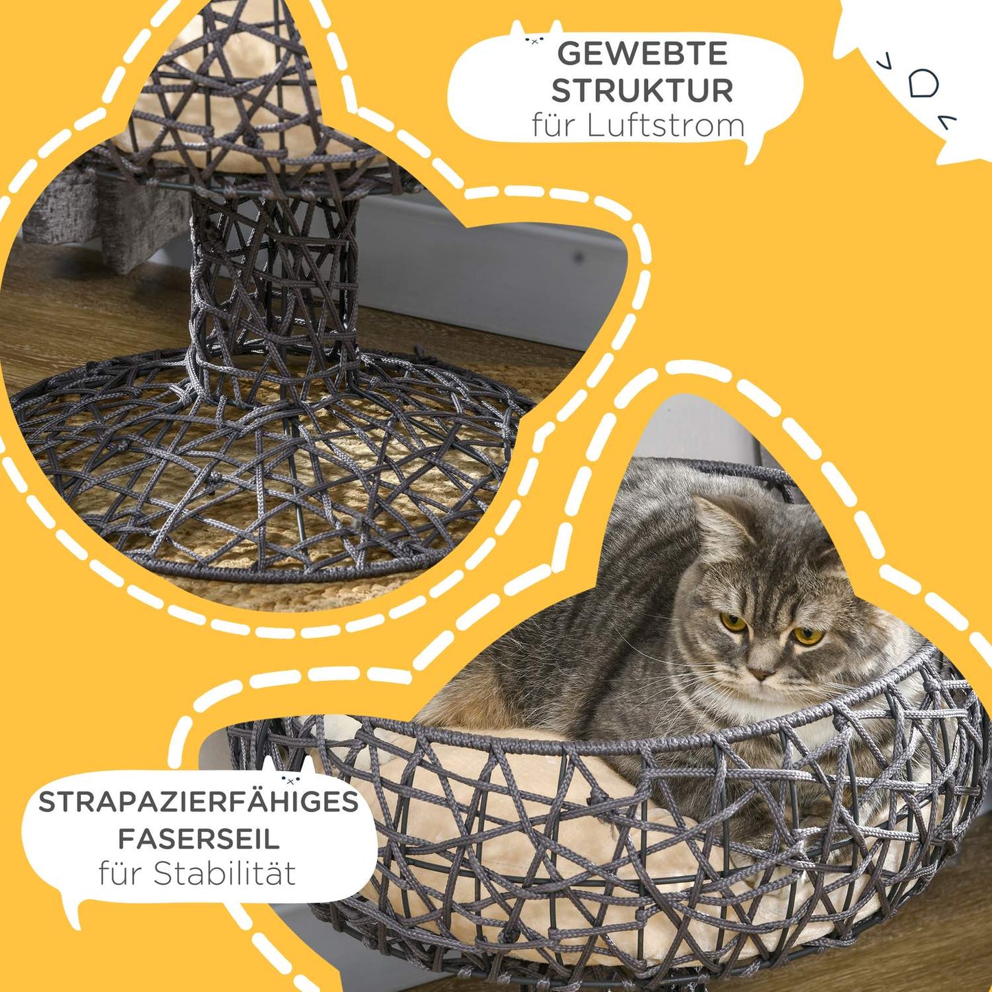 Elevated cat bed - wine glass shape, soft cushion, steel, purple