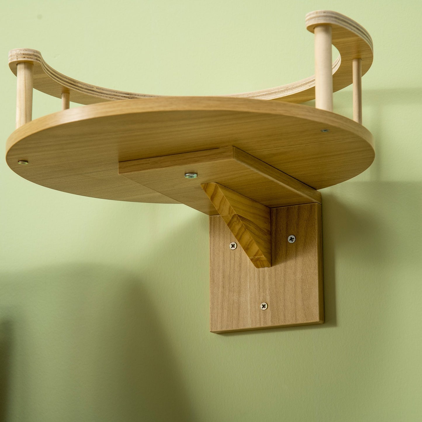 Wall-hung cat bed with cushion, oak & cream