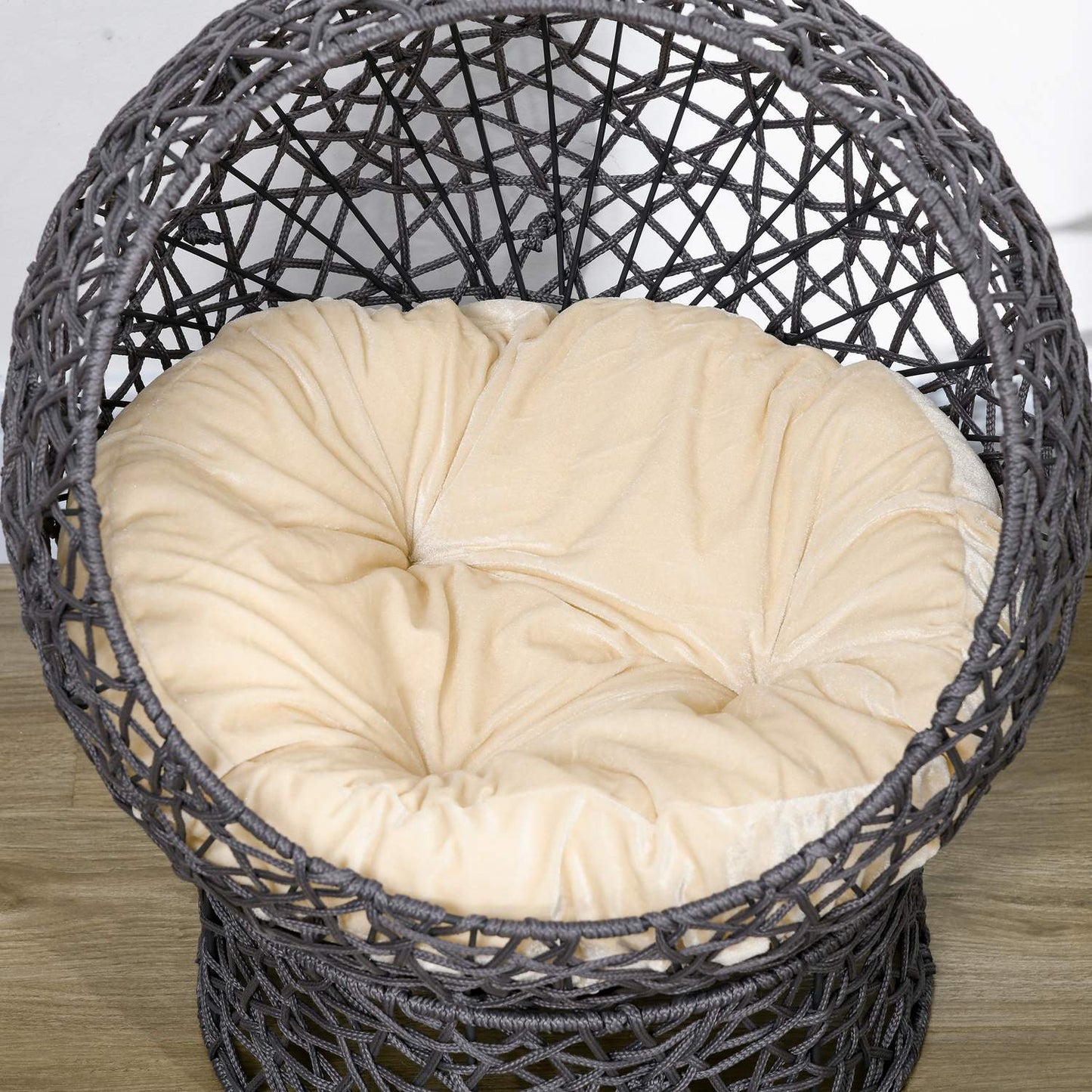 Stylish Cat Bed Cave with Cushion - Purple & Cream Rep