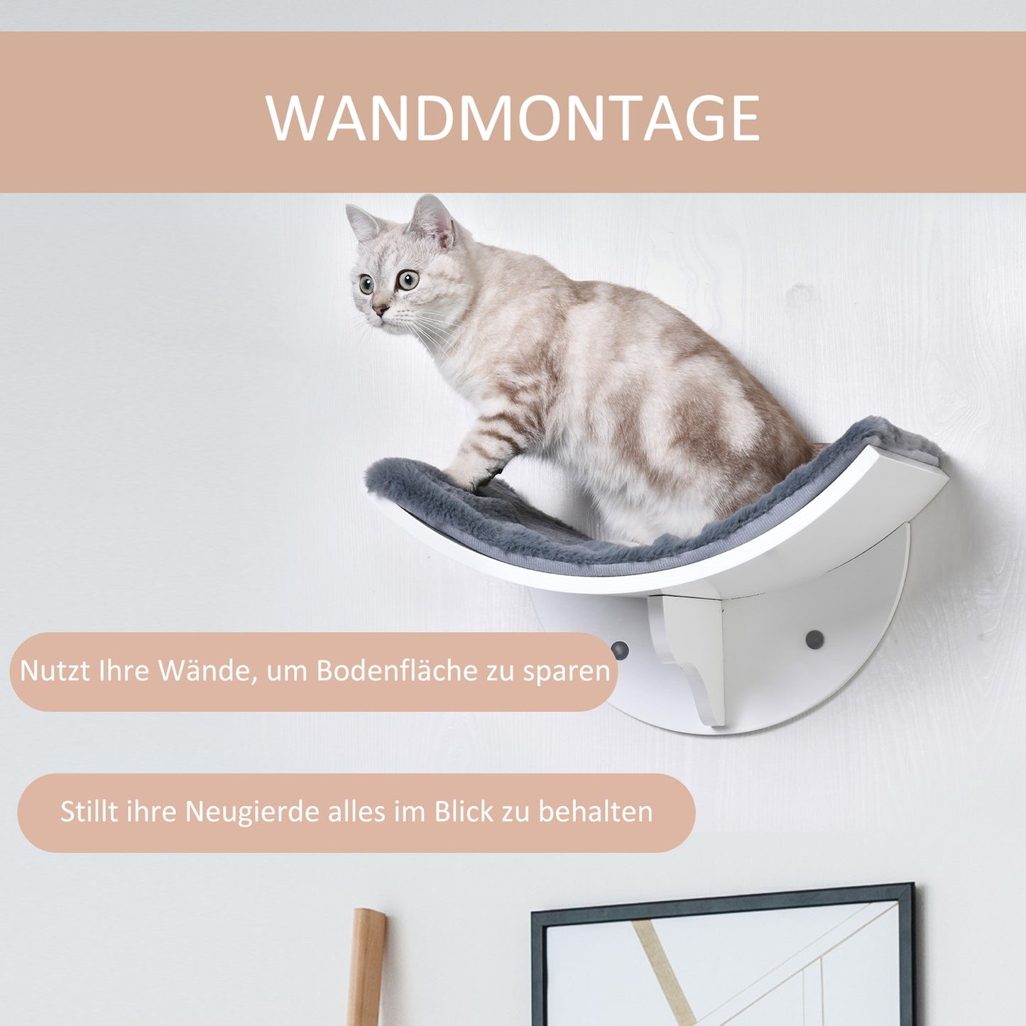 Wall mounted cat bed - stylish with plush cushion, easy installation