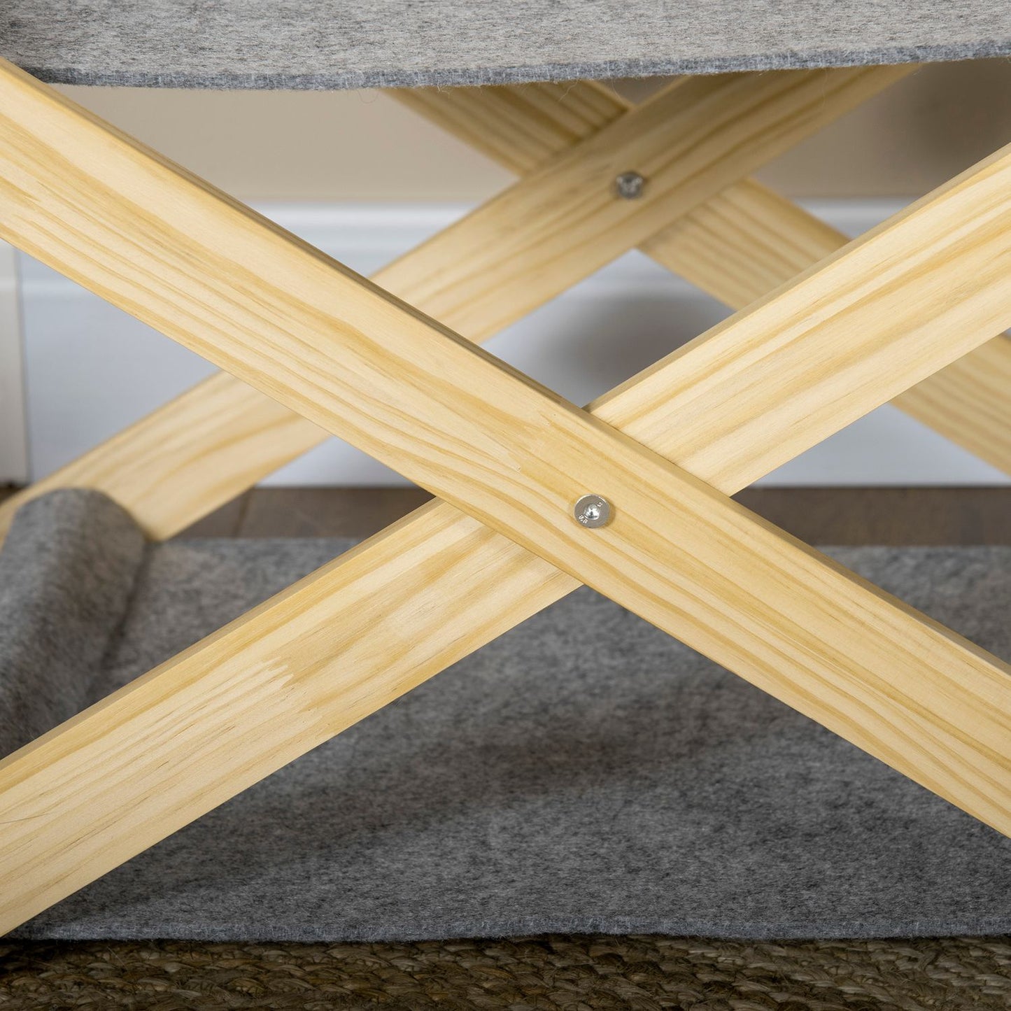 Foldable 2-level pine cat bed with toy ball