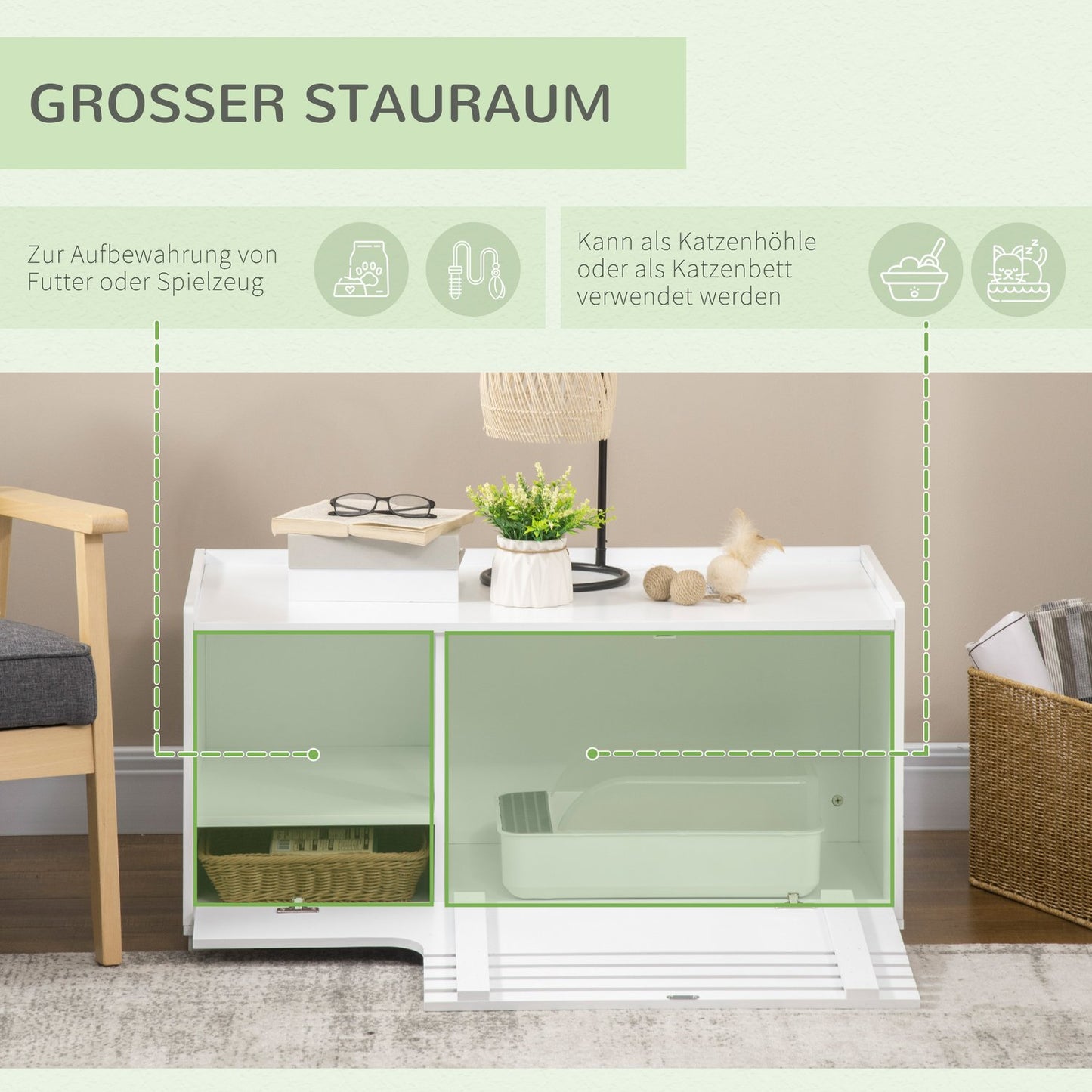 Cat cabinet – Side table, white MDF