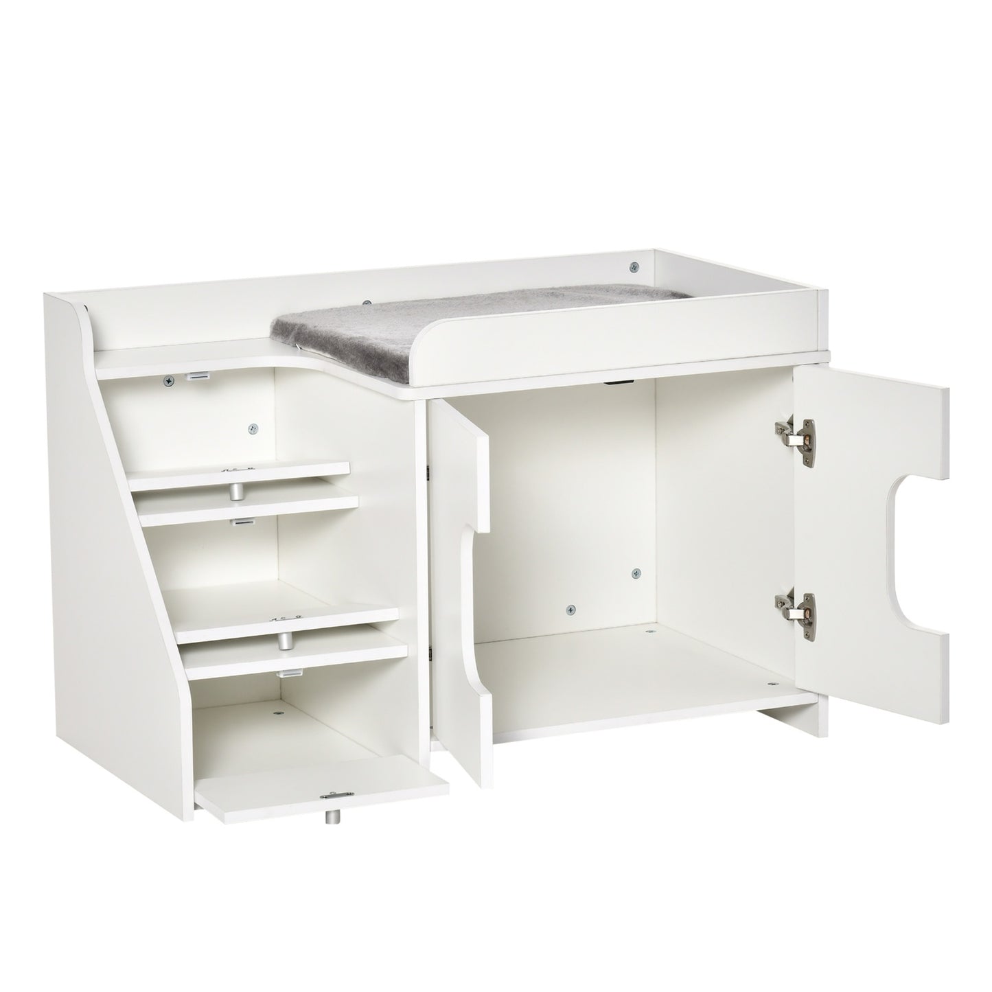 Cat litter box, hidden, white, with stairs