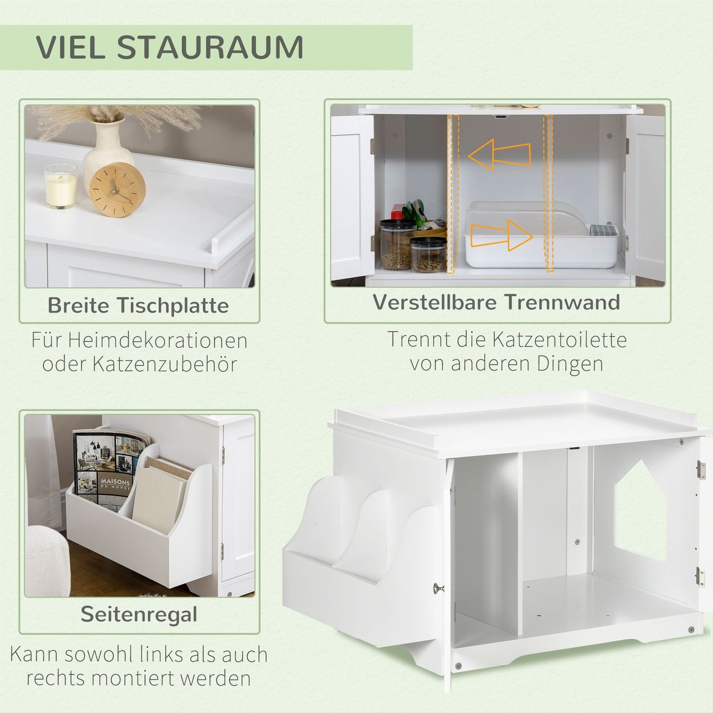 White cat litter box with adjustable divider 86cm