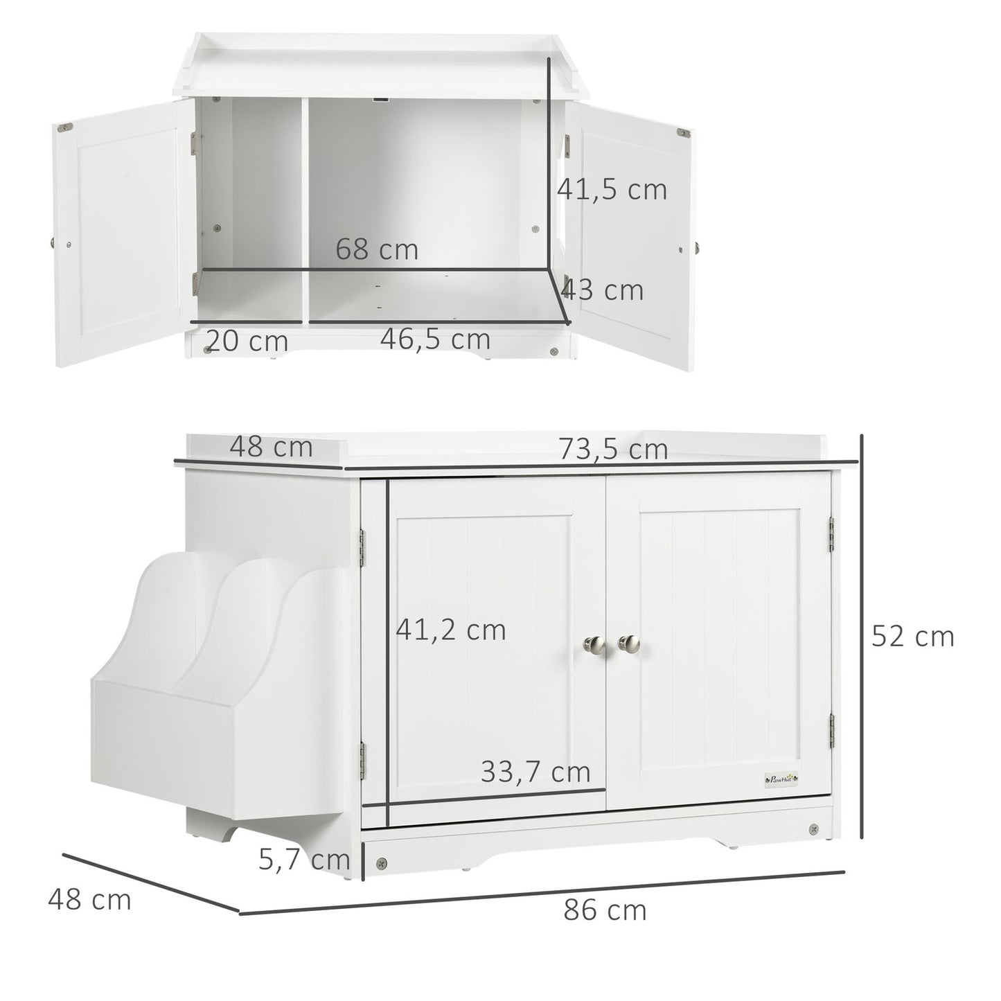 White cat litter box with adjustable divider 86cm