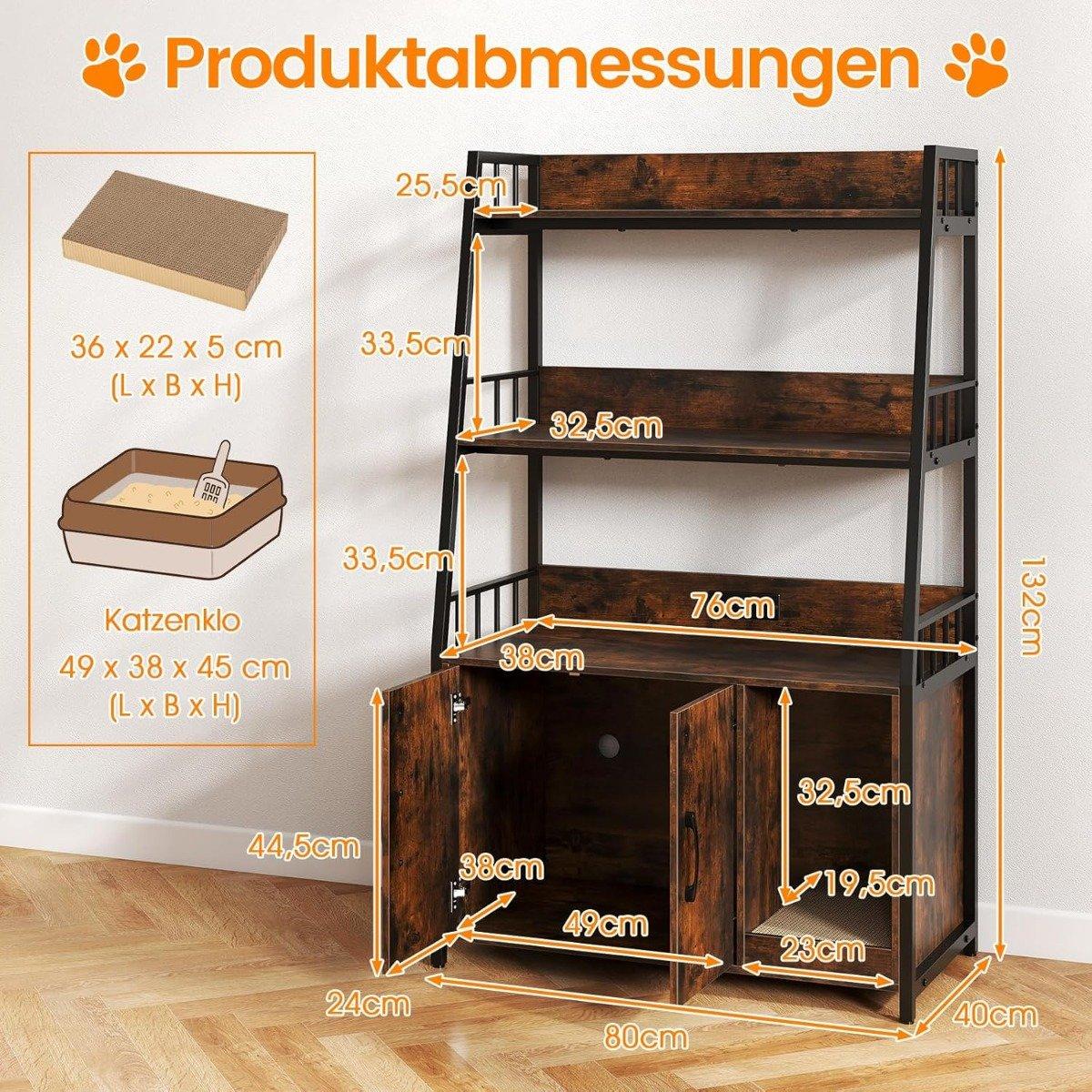 Cat Cabinet with Bookshelf, Charging Station, Scratch Pad, Entryway, 80x40x132cm, Brown