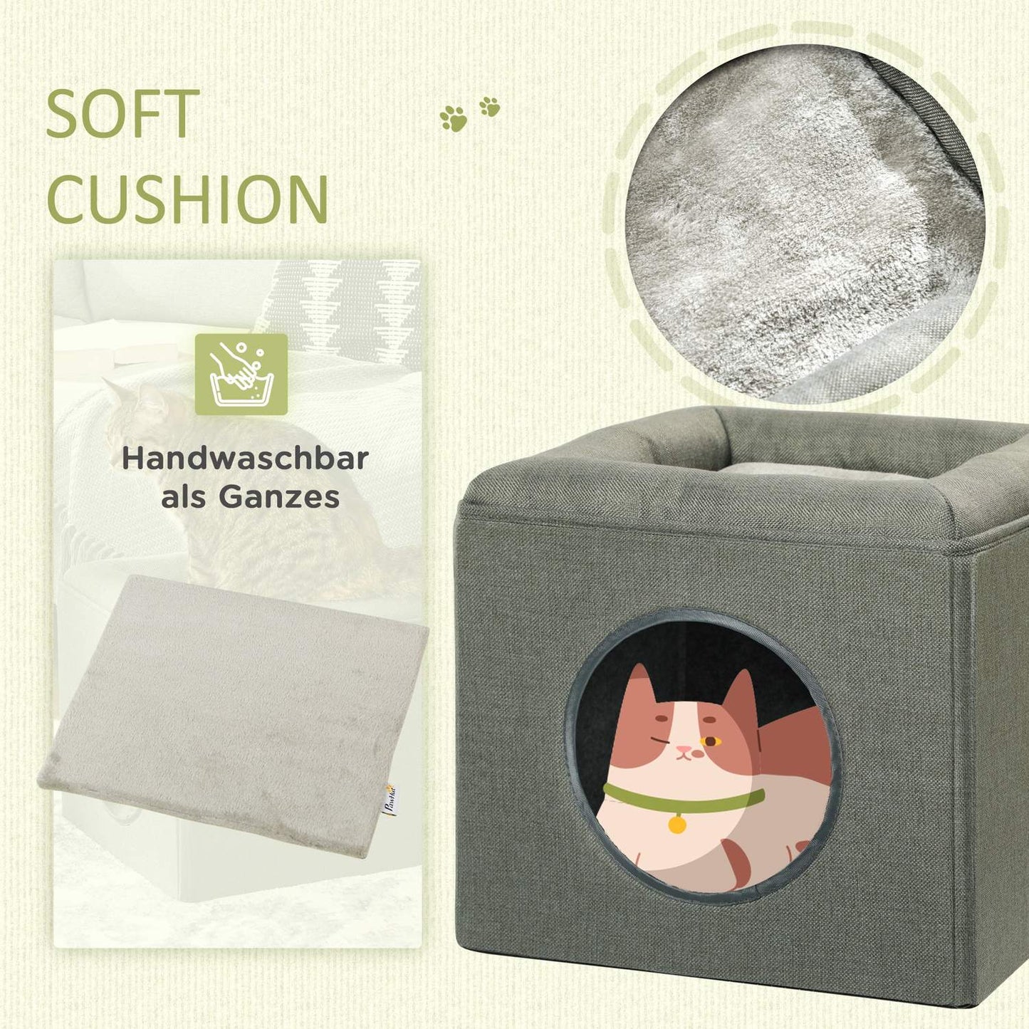 Two-story cat cave with cushion, suitable for cats up to 5 kg