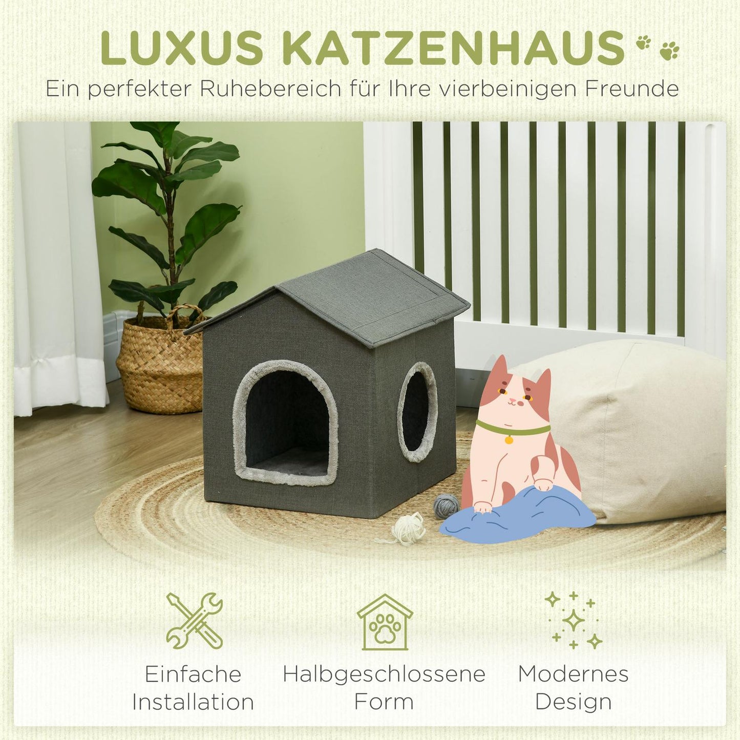 Cat Cave Bed, cozy gray polyester, accommodates cats up to 5 kg