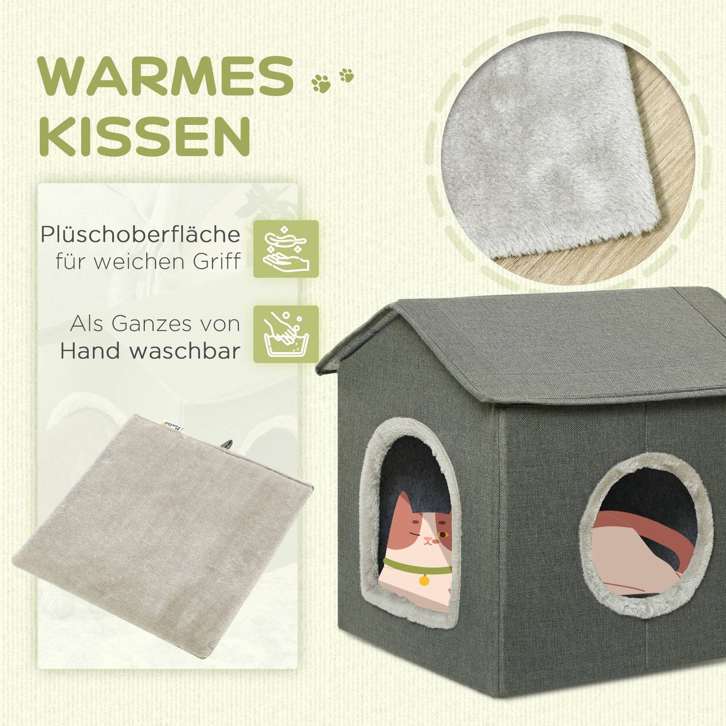 Cat Cave Bed, cozy gray polyester, accommodates cats up to 5 kg