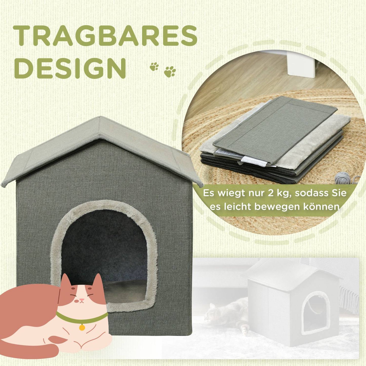 Cat Cave Bed, cozy gray polyester, accommodates cats up to 5 kg