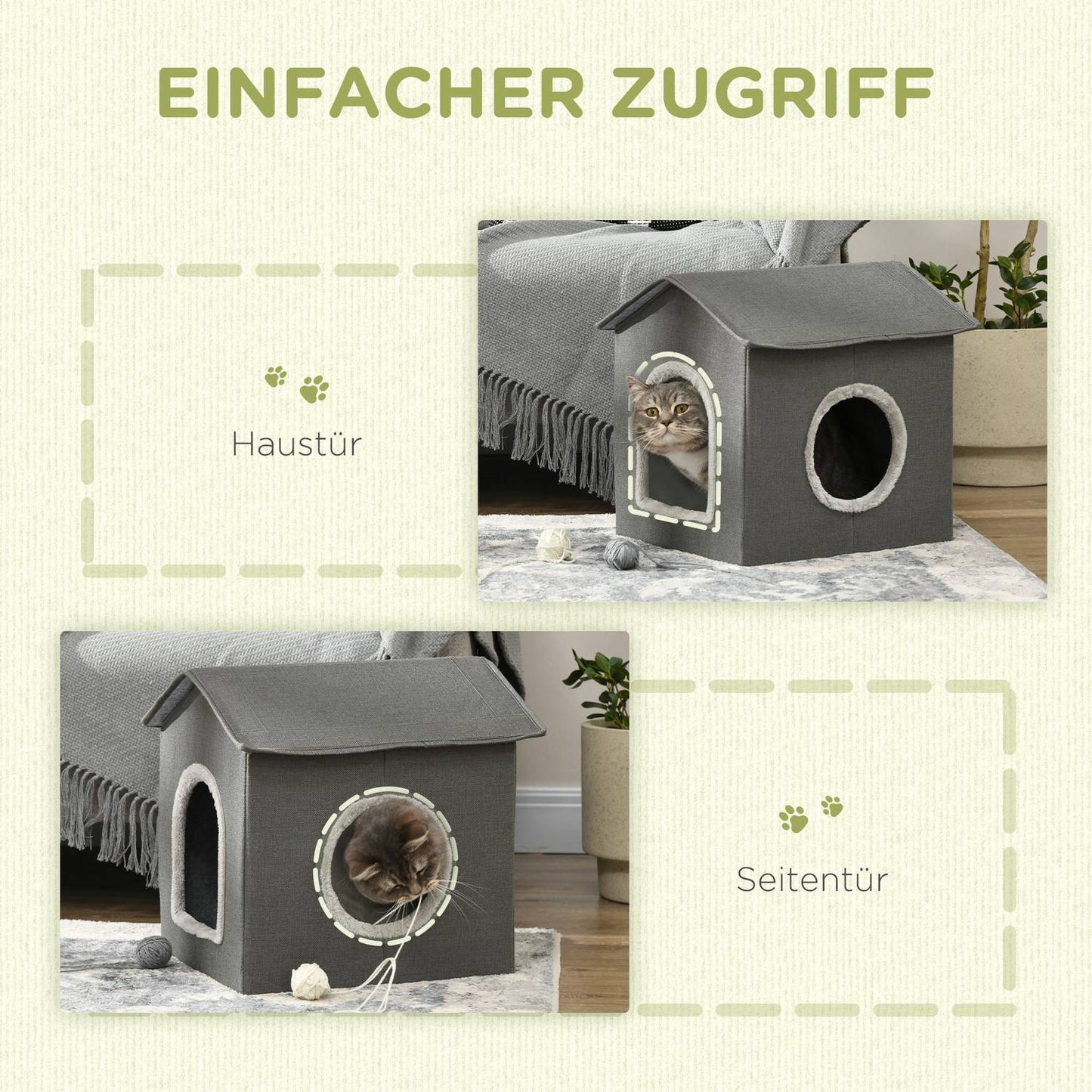 Cat Cave Bed, cozy gray polyester, accommodates cats up to 5 kg