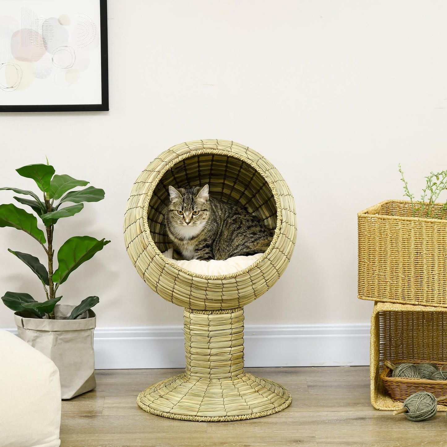 Cat Cave Basket with removable cushion, seaweed, 41x71.5 cm