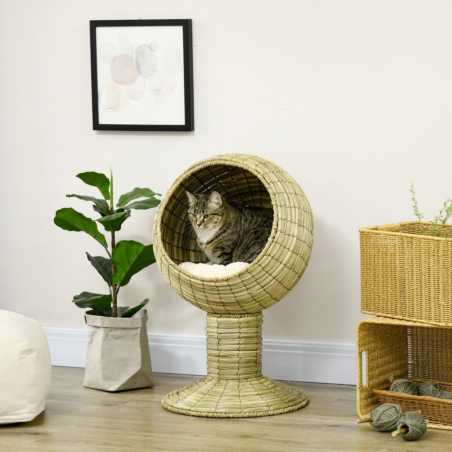 Cat Cave Basket with removable cushion, seaweed, 41x71.5 cm
