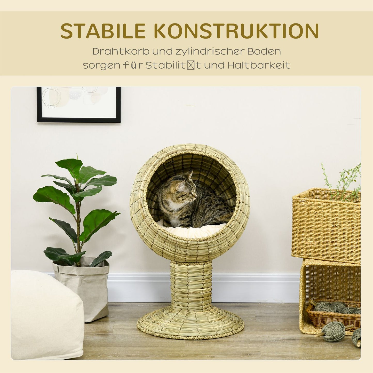 Cat Cave Basket with removable cushion, seaweed, 41x71.5 cm
