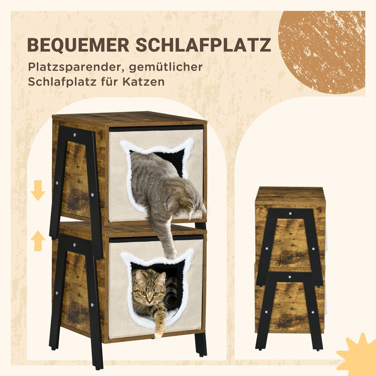 Cat cave with cushion and base, fits cats up to 5 kg, rustic brown