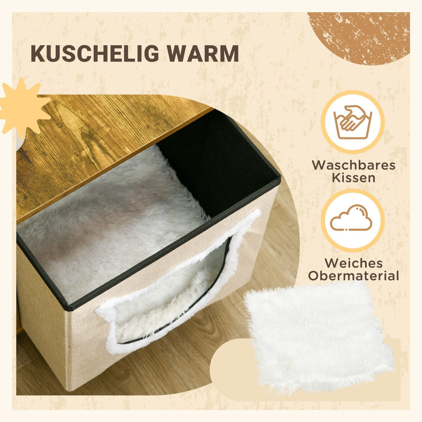 Cat cave with cushion and base, fits cats up to 5 kg, rustic brown