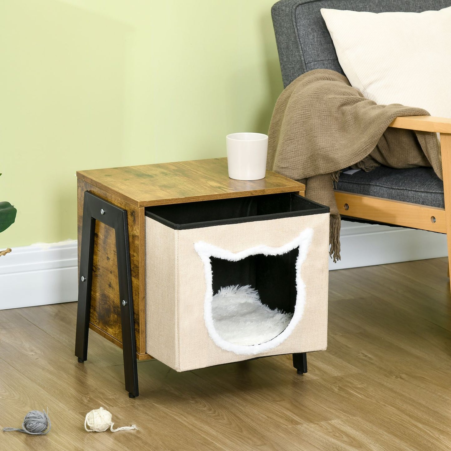 Cat cave with cushion and base, fits cats up to 5 kg, rustic brown