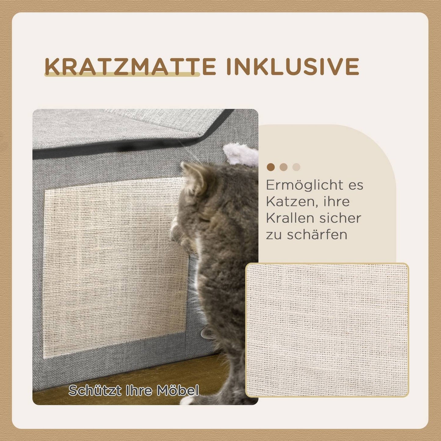 Cat cave with scratching surface, doors and padded cushion