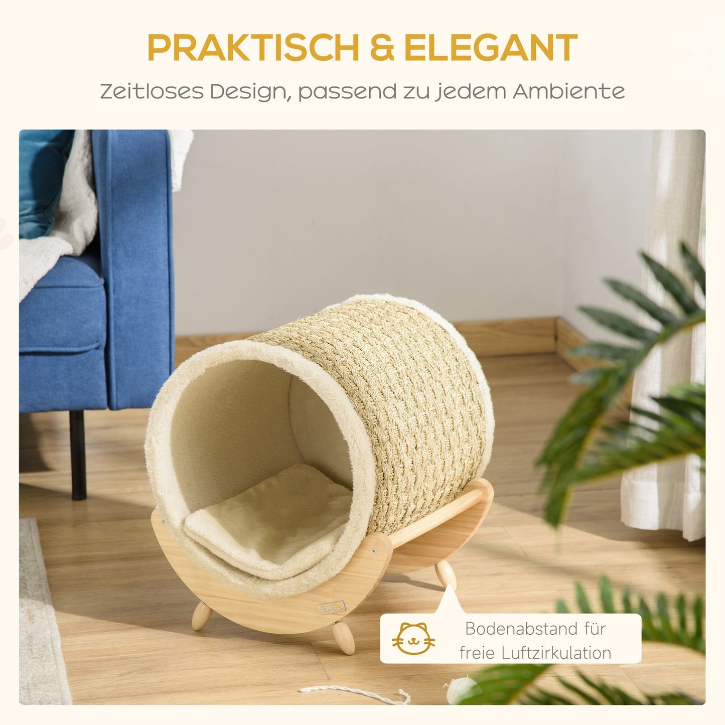 Cat Cave Bed with scratching pad, pine, flannel