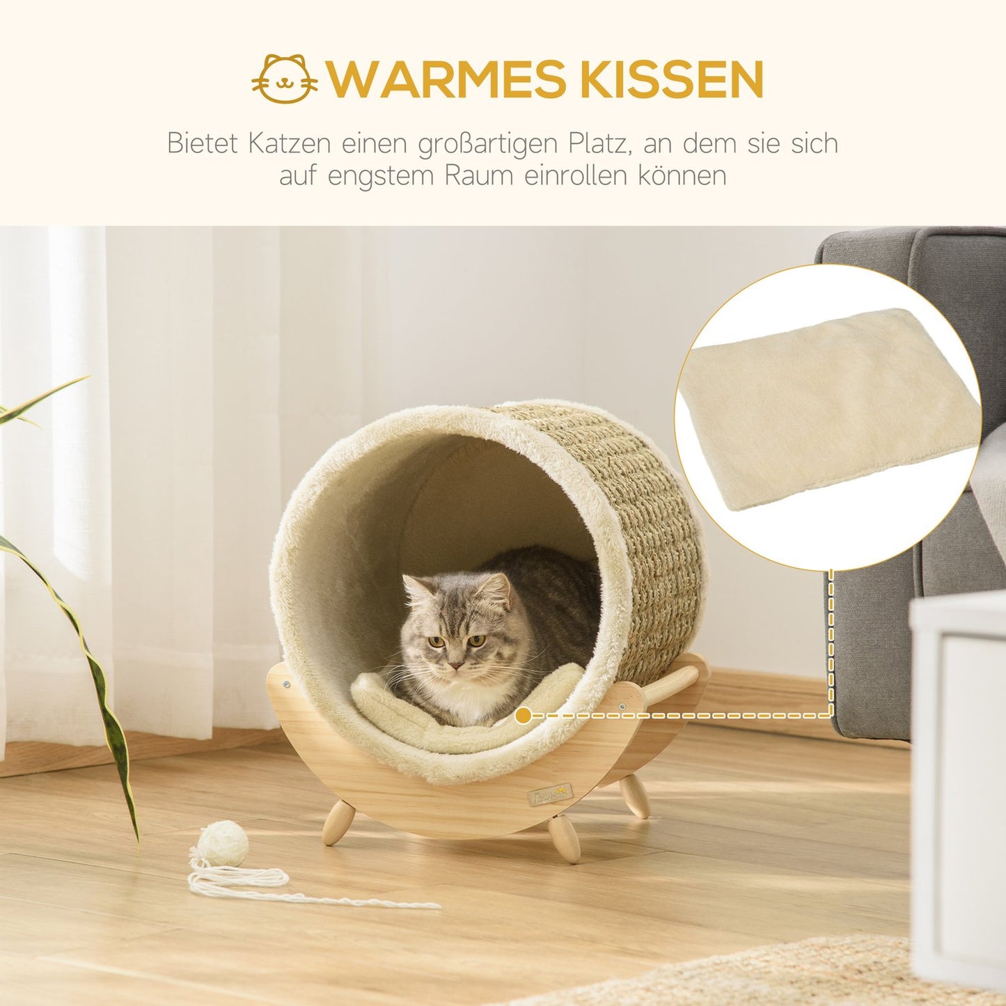 Cat Cave Bed with scratching pad, pine, flannel