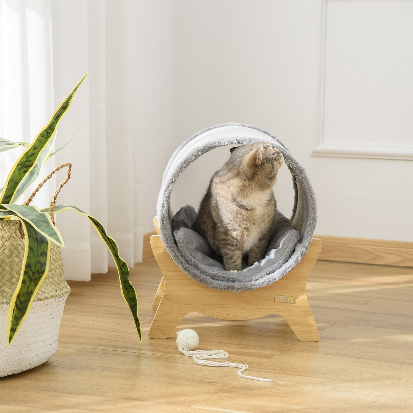 Cat cave with shelf & scratching pad, Grey, 41x40x47 Cm