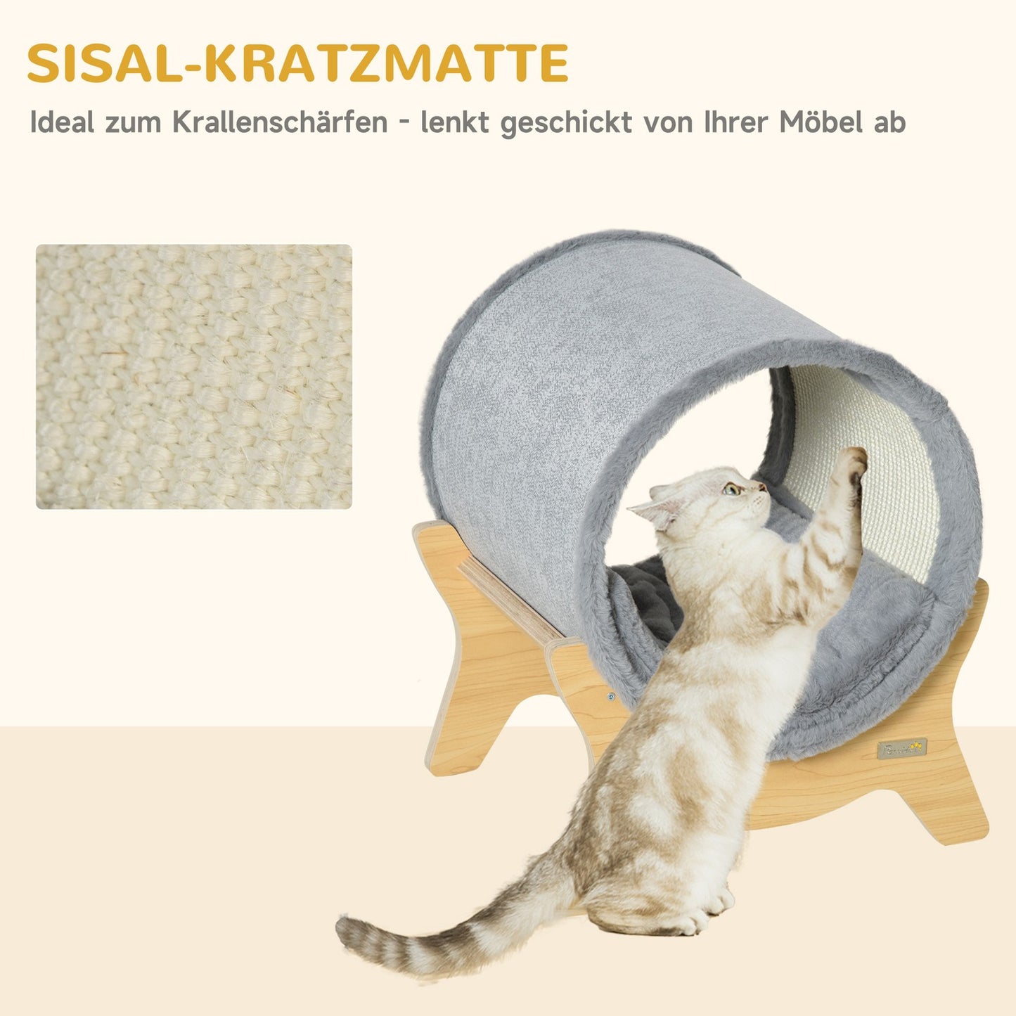 Cat cave with shelf & scratching pad, Grey, 41x40x47 Cm