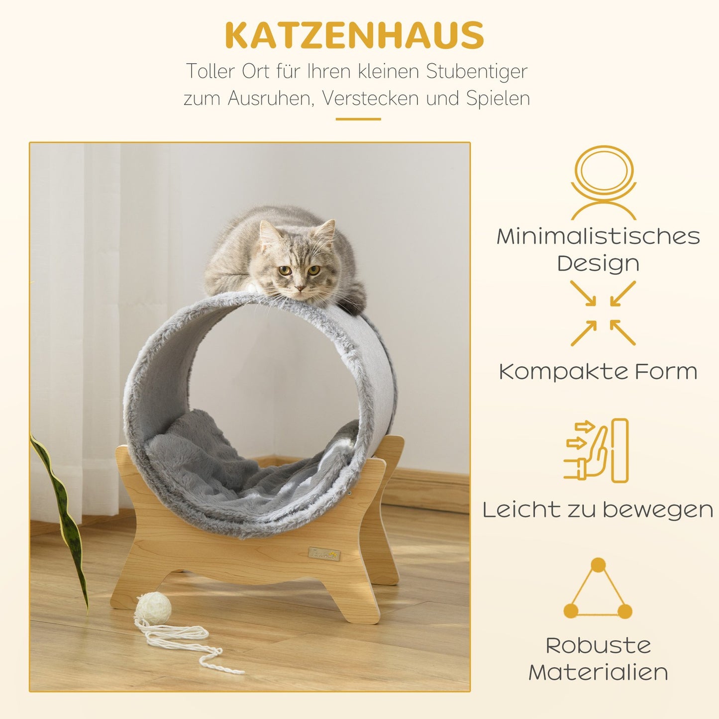 Cat cave with shelf & scratching pad, Grey, 41x40x47 Cm