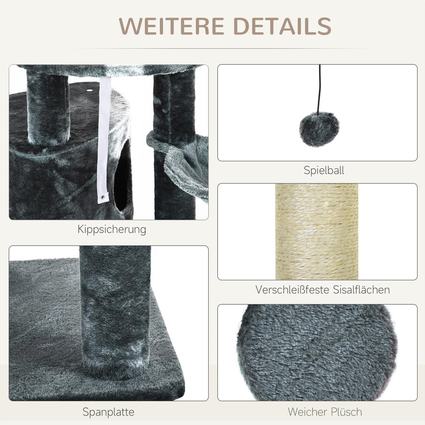 Cat climbing frame, ceiling-high sisal pole, dark grey