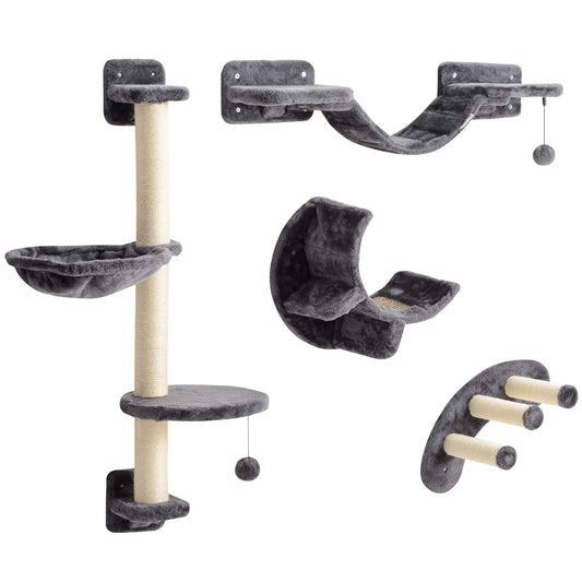 Cat Climbing Wall Set with Hammock, Dark Grey, 4-Piece