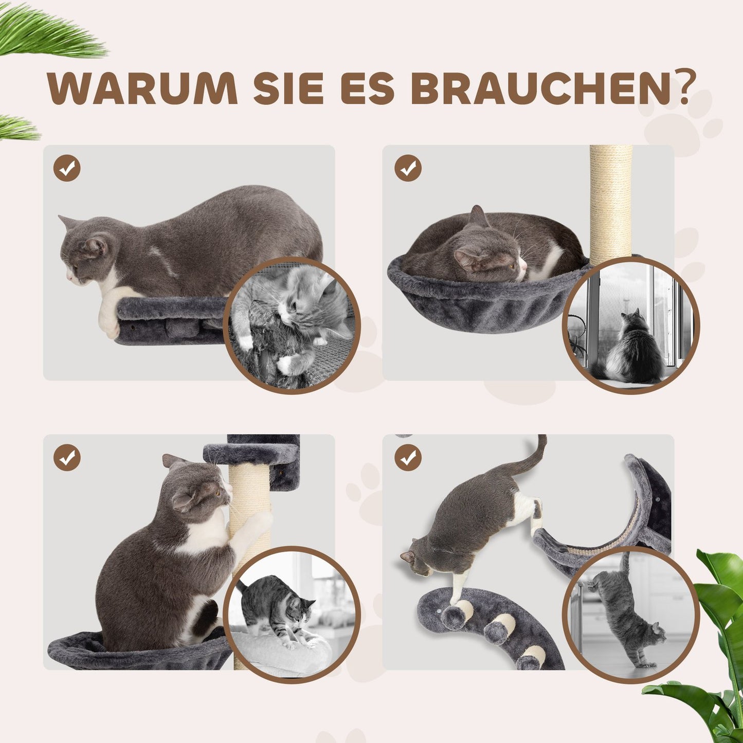 Cat Climbing Wall Set with Hammock, Dark Grey, 4-Piece