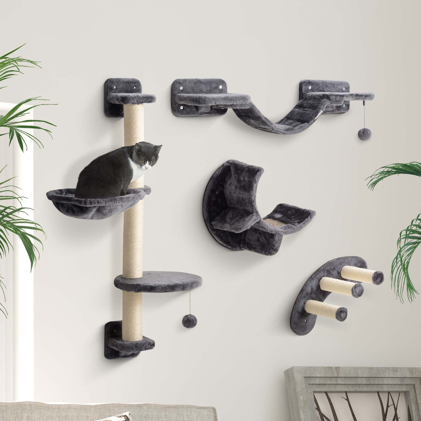 Cat Climbing Wall Set with Hammock, Dark Grey, 4-Piece