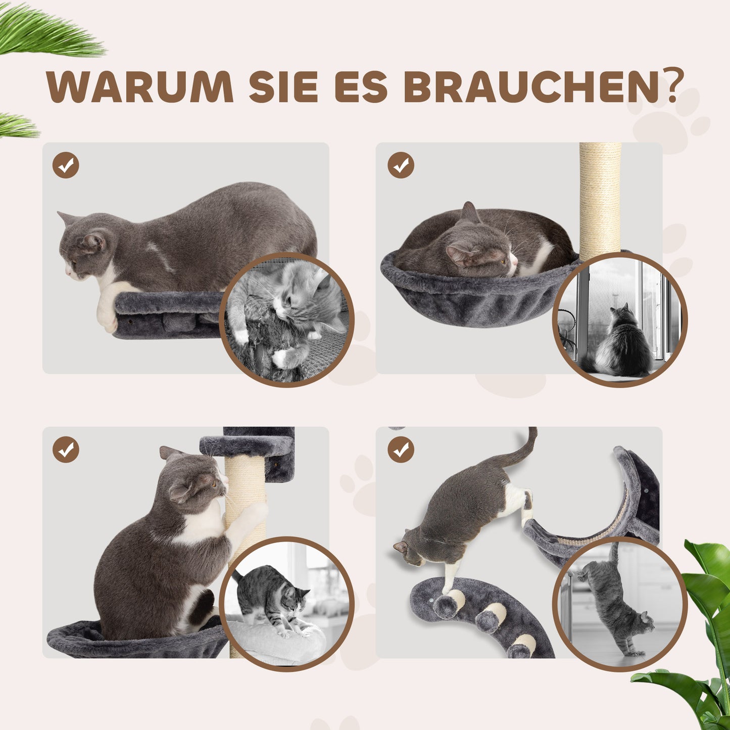 Cat Climbing Wall Set with Hammock, Dark Grey, 4-Piece
