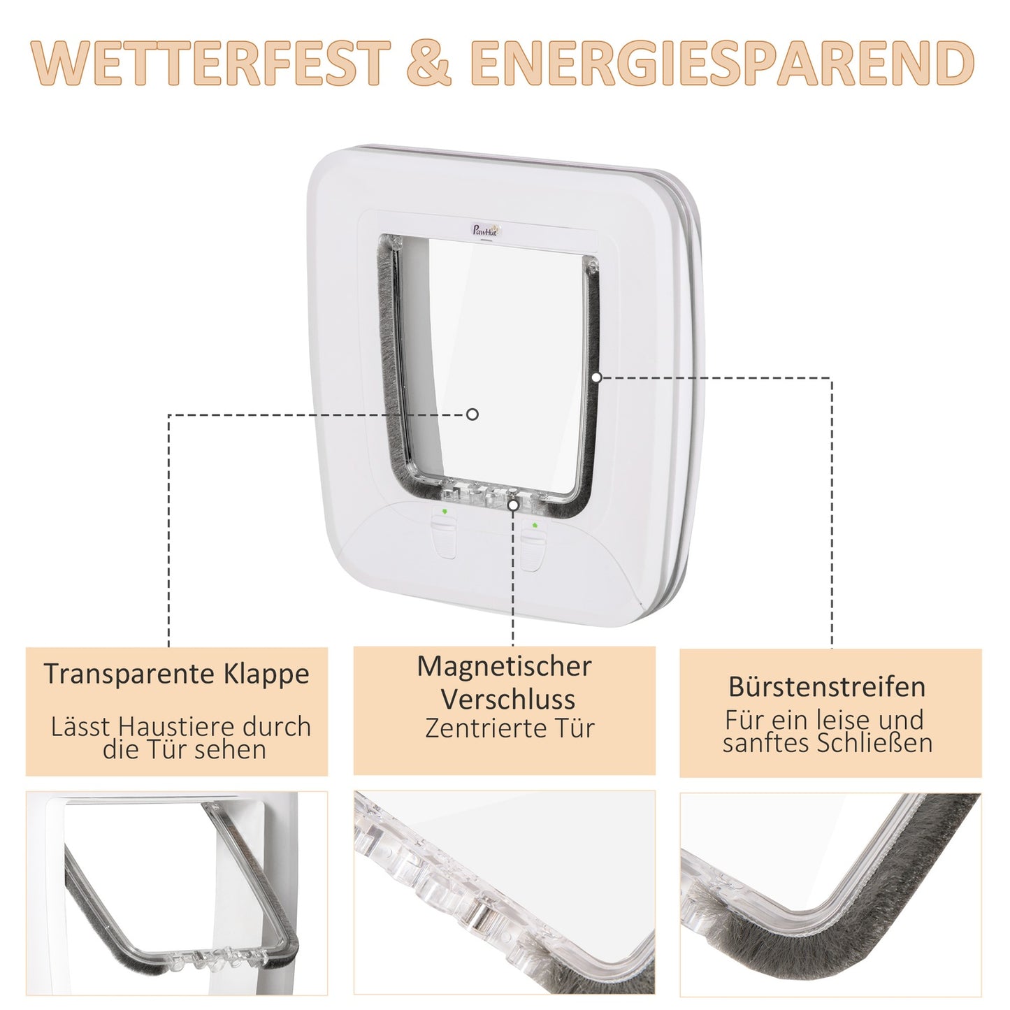 Pet door with 4-way lock, magnet, 30x29x10cm for doors