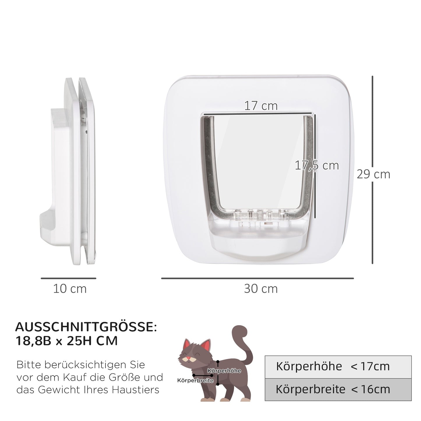 Pet door with 4-way lock, magnet, 30x29x10cm for doors
