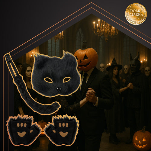 Cat/Fox Costume Set, Black – Mask, Tail, Paws