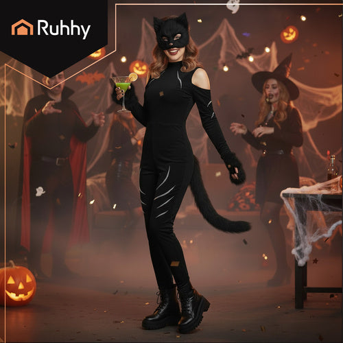 Cat/Fox Costume Set, Black – Mask, Tail, Paws