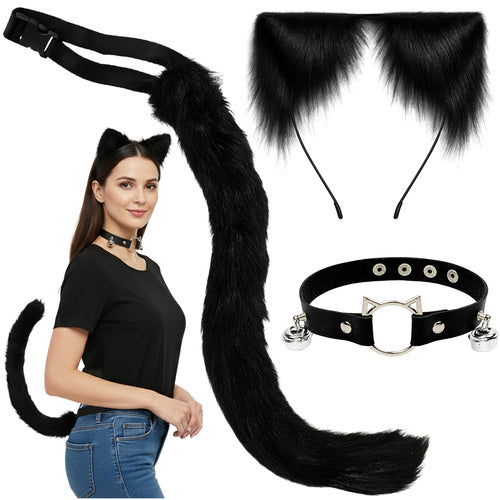 Cat/Fox Costume Set – Black, Tail, Ears, Choker