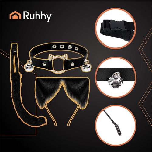 Cat/Fox Costume Set – Black, Tail, Ears, Choker