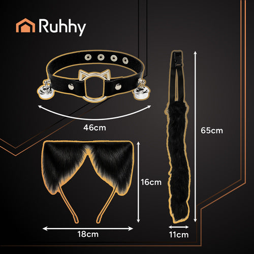 Cat/Fox Costume Set – Black, Tail, Ears, Choker