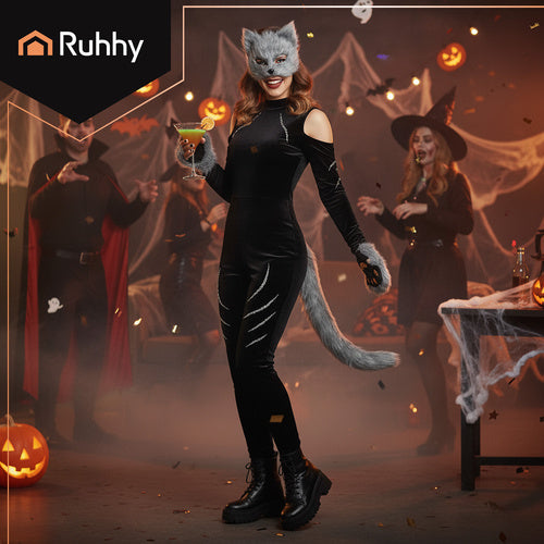 Cat/Fox Costume Set – Mask, Tail, Paws, Gray