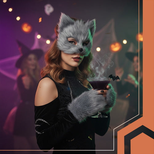 Cat/Fox Costume Set – Mask, Tail, Paws, Gray