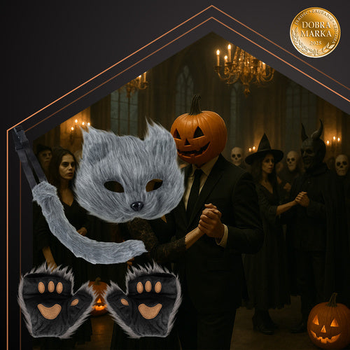 Cat/Fox Costume Set – Mask, Tail, Paws, Gray