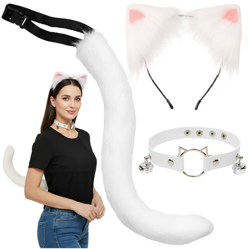 Cat/Fox Costume Set – Tail, Ears, Choker, White