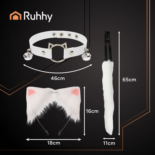 Cat/Fox Costume Set – Tail, Ears, Choker, White