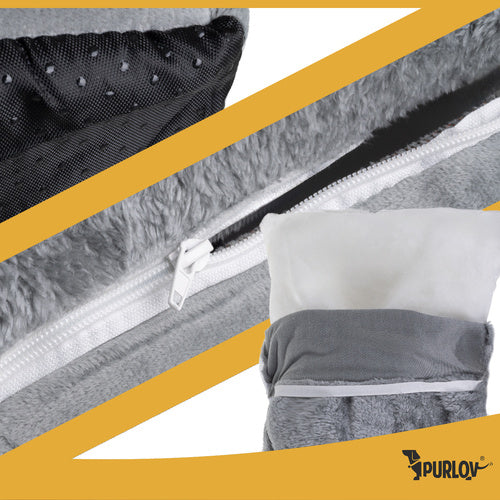 Cat House Bed with Removable Roof and Cushion, Gray