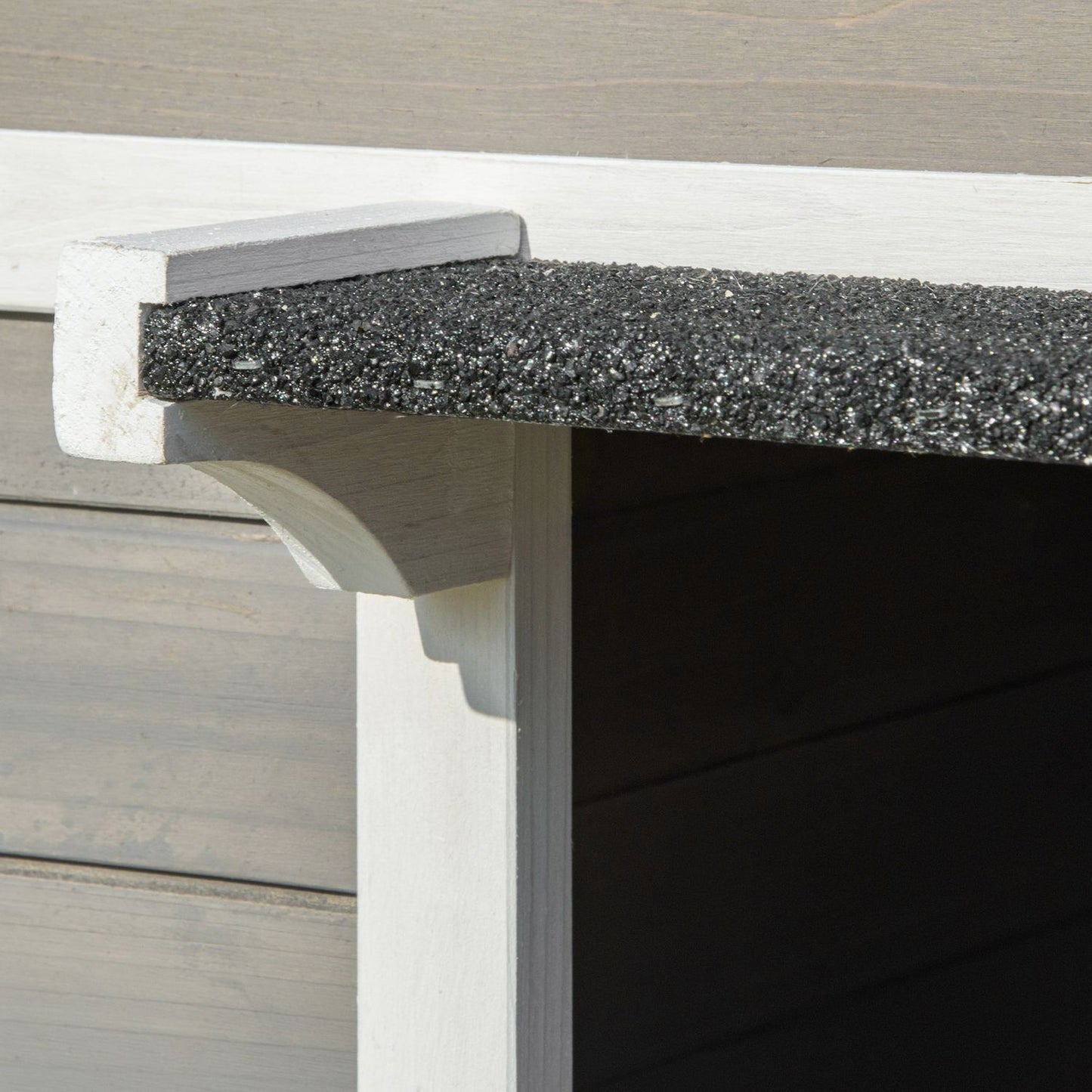 Cat house with terrace & balcony - wood, grey/white