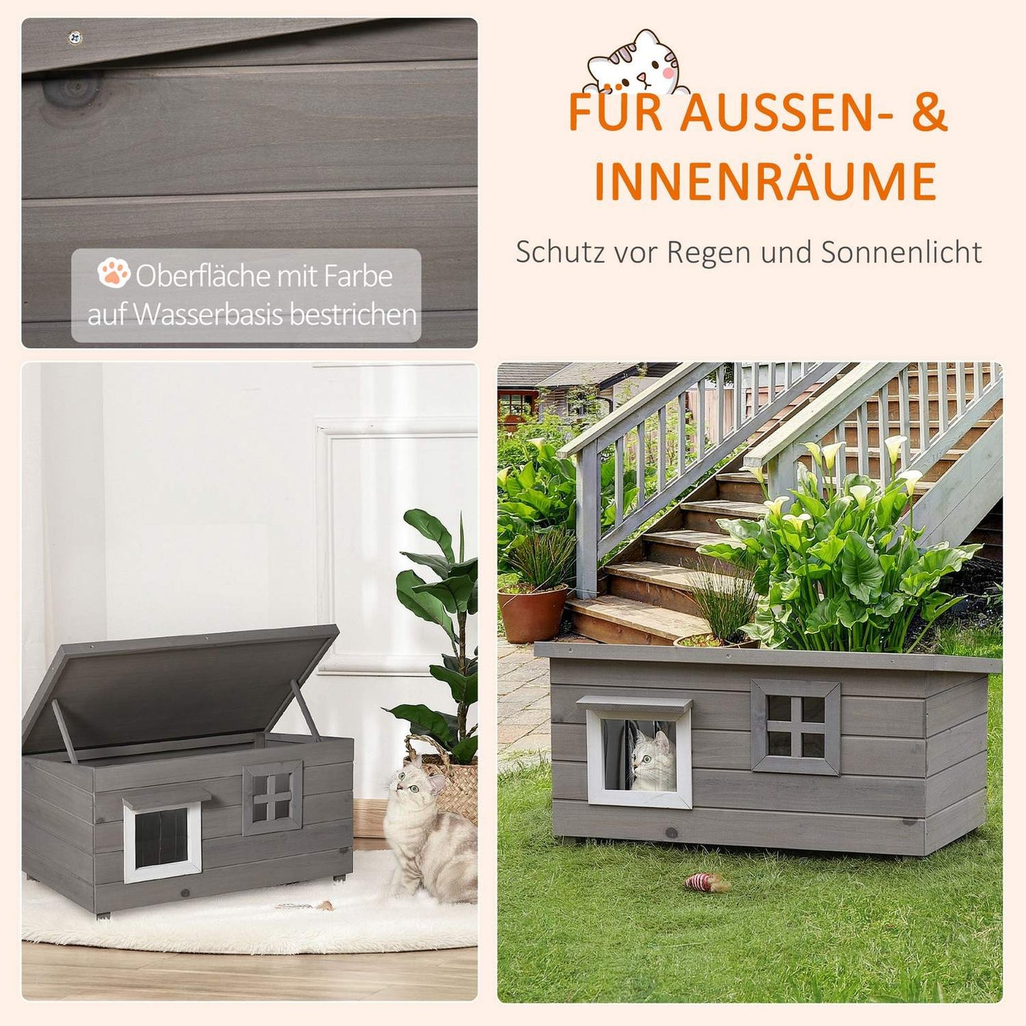 Outdoor winter-proof cat house - asphalt roof, spruce wood